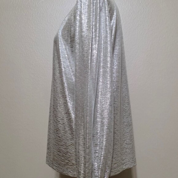 LOFT Silver Metallic Blouse Medium NWT Holiday Party Top - Picture 3 of 5